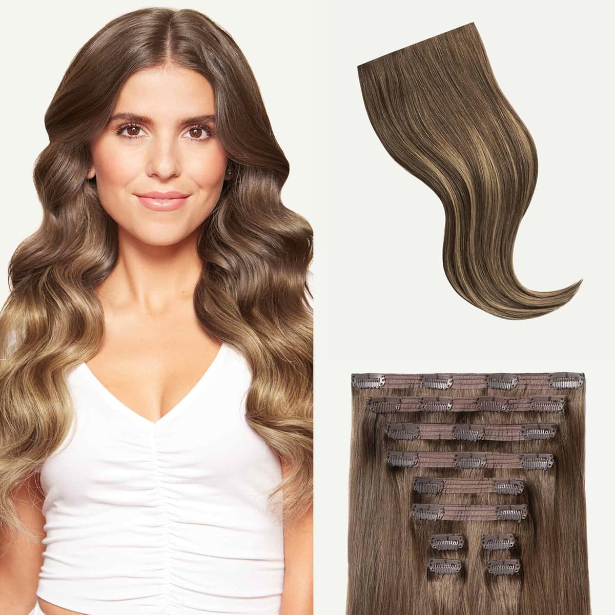 Luxy Hair 24" Ash Brown Balayage - Clip-In Classic 10 piezas (240 g) 24-240g-Color5T18A