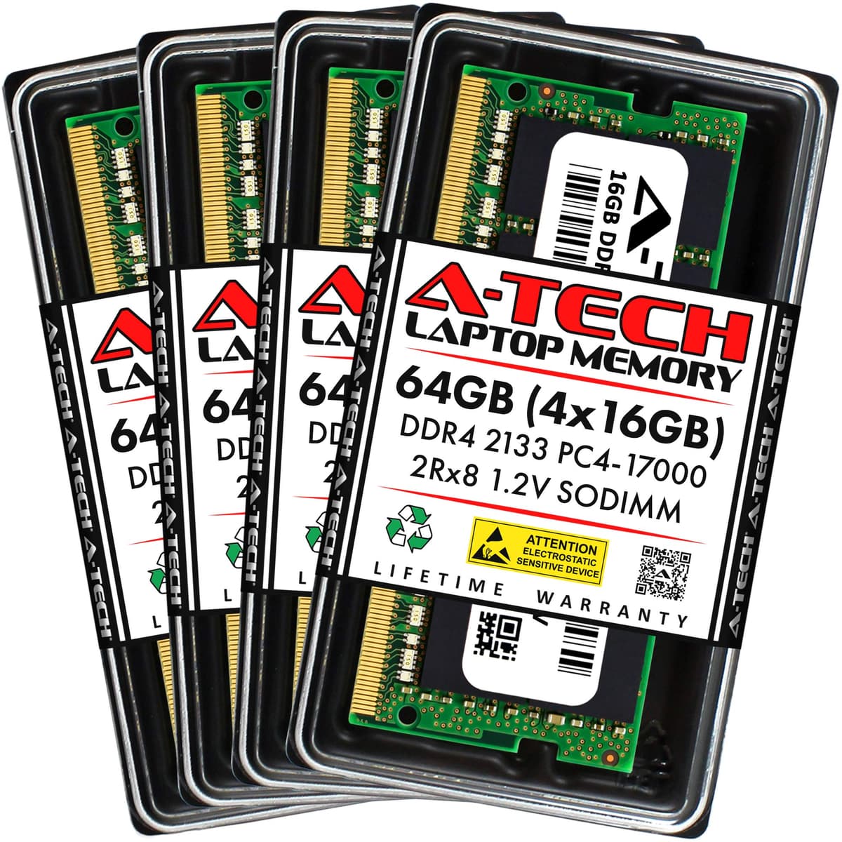 A-Tech 64GB (4x16GB) DDR4 2133 MHz SODIMM PC4-17000 (PC4-2133P) CL15 2Rx8 No ECC Módulos de Memoria RAM para Laptop AT16G4D4S2133ND8N12V