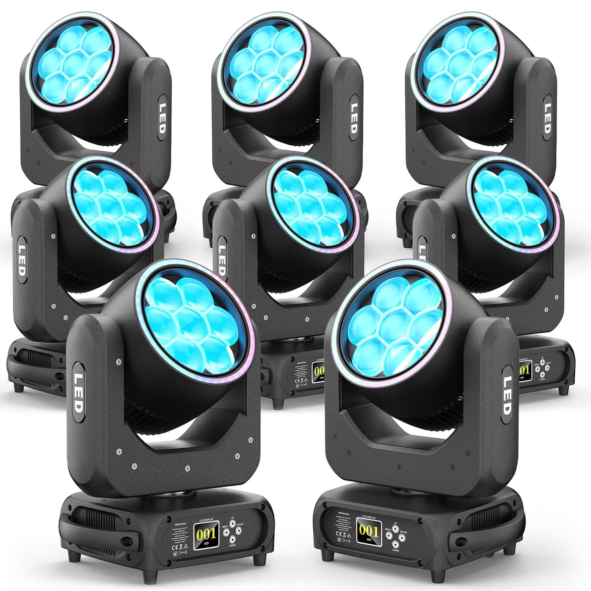 GdjRttk 8PCS Moving Head 7x40W LED RGBW Bee Eye con Zoom, DMX y Sonido, Efectos Vortex 2111X8