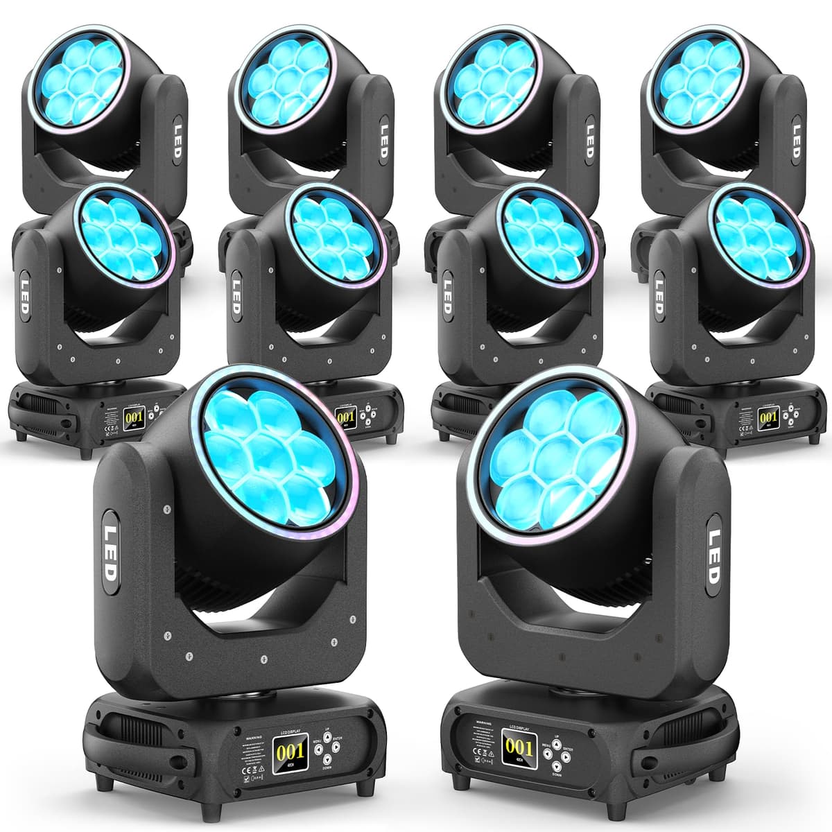 GdjRttk 10PCS Moving Head 7x40W LED RGBW Bee Eye con Zoom, DMX y Sonido, Efectos Vortex 2111X10
