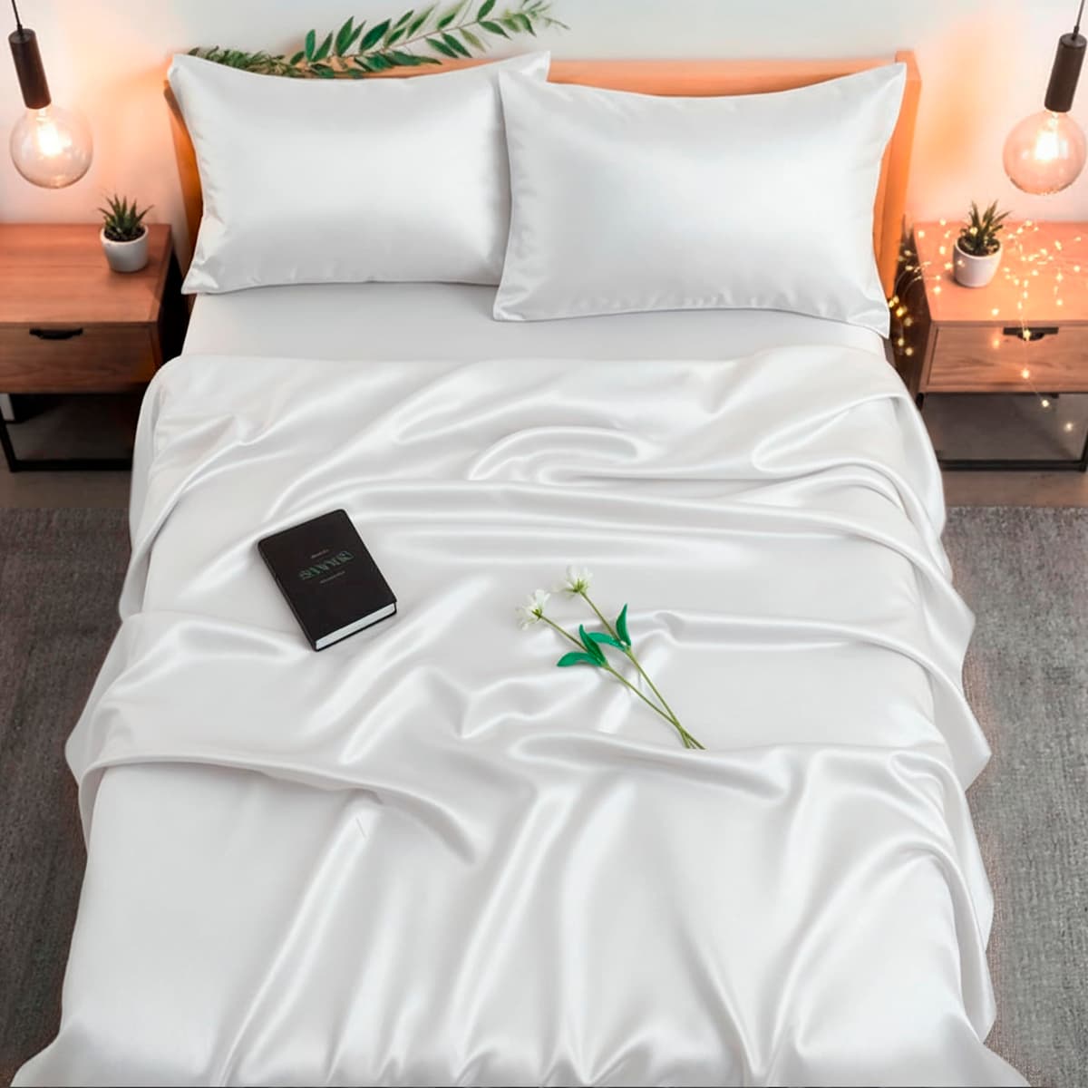 Colorado Home Co Sábanas de seda 100% Mulberry 4PC Queen Grade 6A [Pure White]