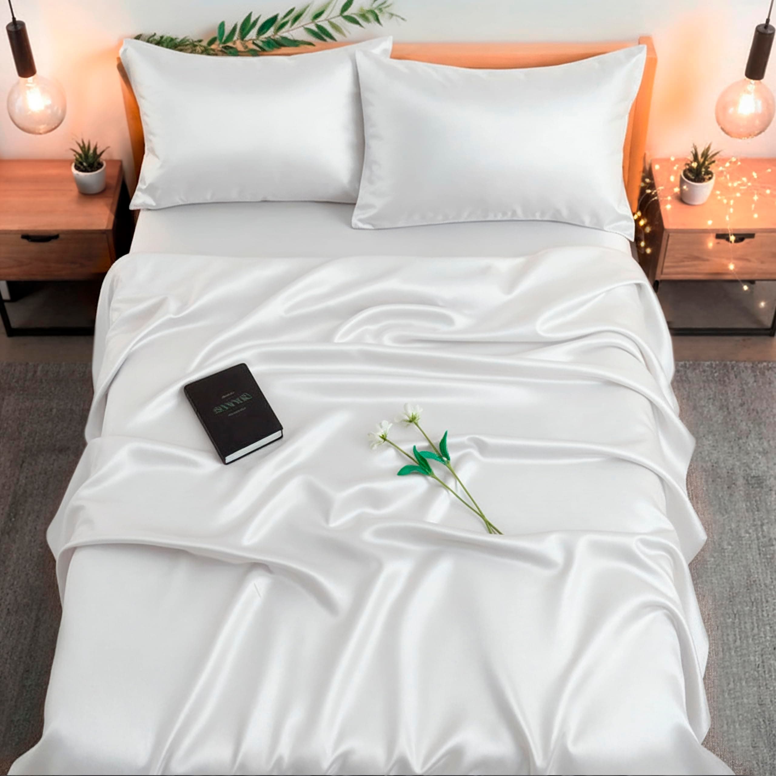 Colorado Home Co Sábanas de seda 100% Mulberry 4PC Queen Grade 6A [Pure White]