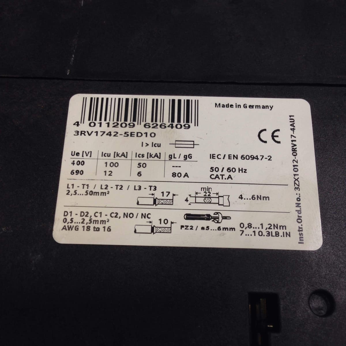 Siemens 3RV17 42-5ED10 Interruptor automático 30A, tamaño S3