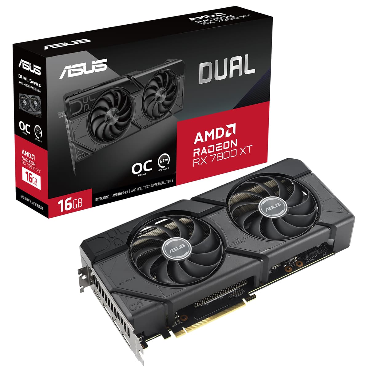 ASUS Dual Radeon RX 7800 XT OC Edition 16GB GDDR6 (PCIe 4.0, HDMI 2.1, DisplayPort 2.1) DUAL-RX7800XT-O16G