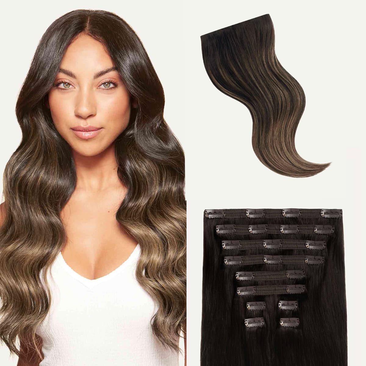 Luxy Hair 24" Mocha Bronde Balayage Clip-In 10 piezas 240 g 100% Remy 24-240g-Color1CT7