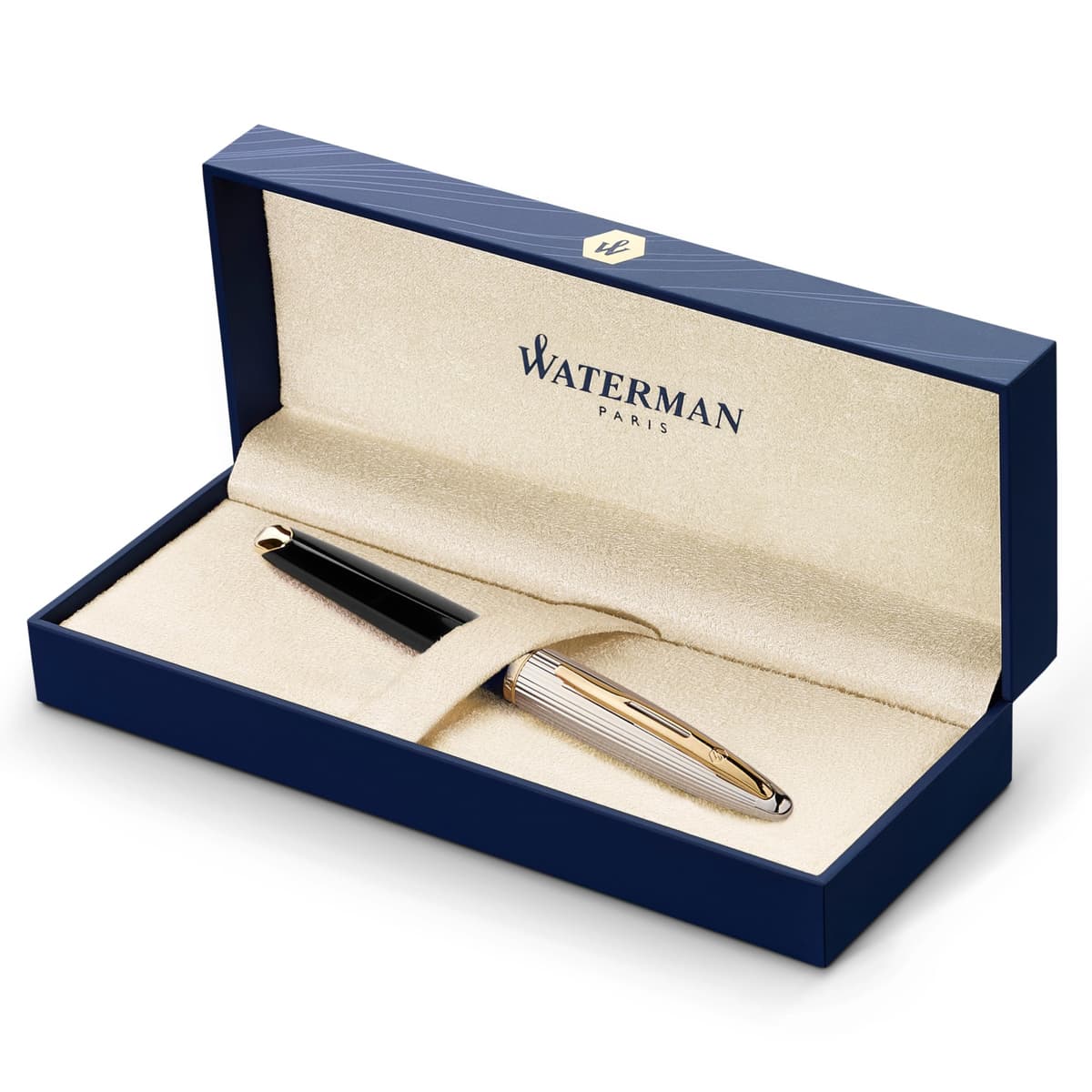 Waterman Carène Deluxe pluma fuente, Gloss Black & Silver Plated, punta fina S0699920