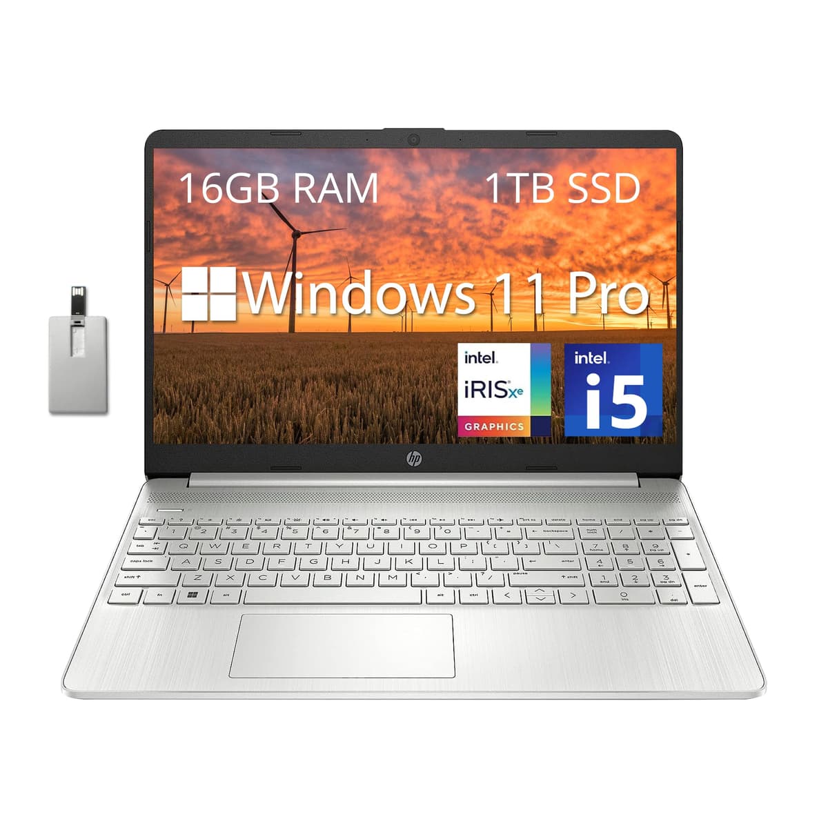 HP 15.6'' FHD Notebook Empresarial, Intel i5-1135G7, 16GB RAM, 1TB SSD PCIe, Gráficos Intel Iris Xe, Teclado Numérico, Cámara HD, Plateado, Windows 11, Tarjeta USB Hotface 32GB