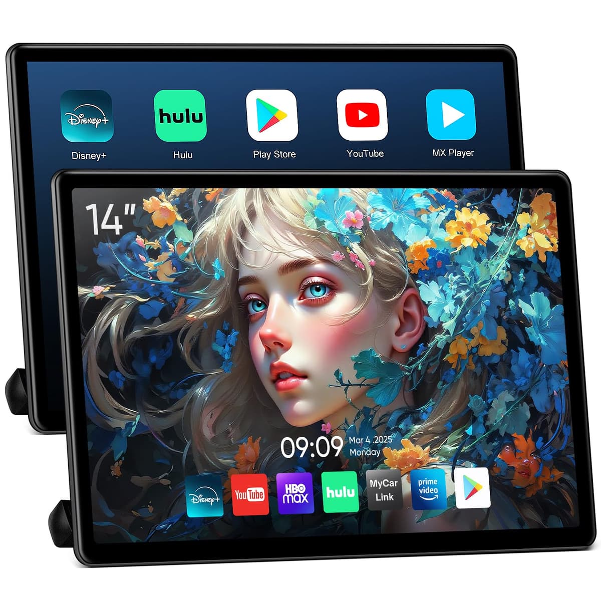 AINAVIGO Monitor reposacabezas portátil para auto de 14" con Android - Tablet para asiento trasero, soporte para teléfono, espejo inalámbrico, pantalla táctil con WiFi/Bluetooth/HDMI/USB/Reproductor de video 2+32G 2 unidades 14TZ(4G+64)
