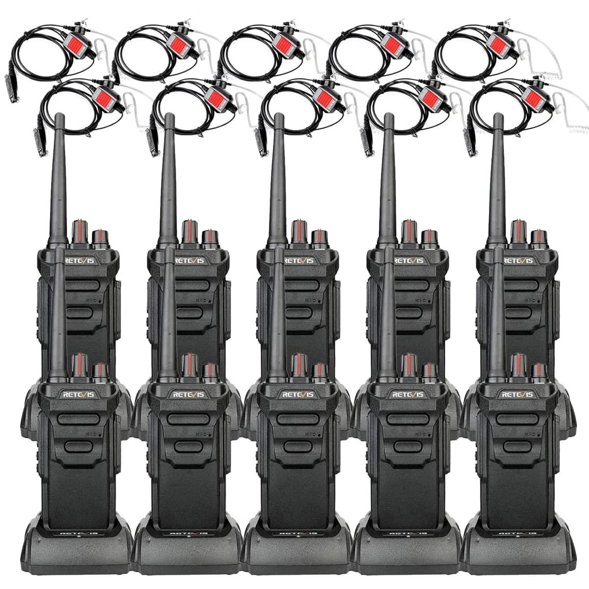 Retevis RT48 Handie Impermeable con Auricular, Handies de Alta Resistencia, Radio Recargable de 2 Vias, Bateria 1200mAh, IP67 Impermeable (1m/30min), VOX, Alarma SOS, para Exterior, Construccion, Escuela (Paquete de 10)