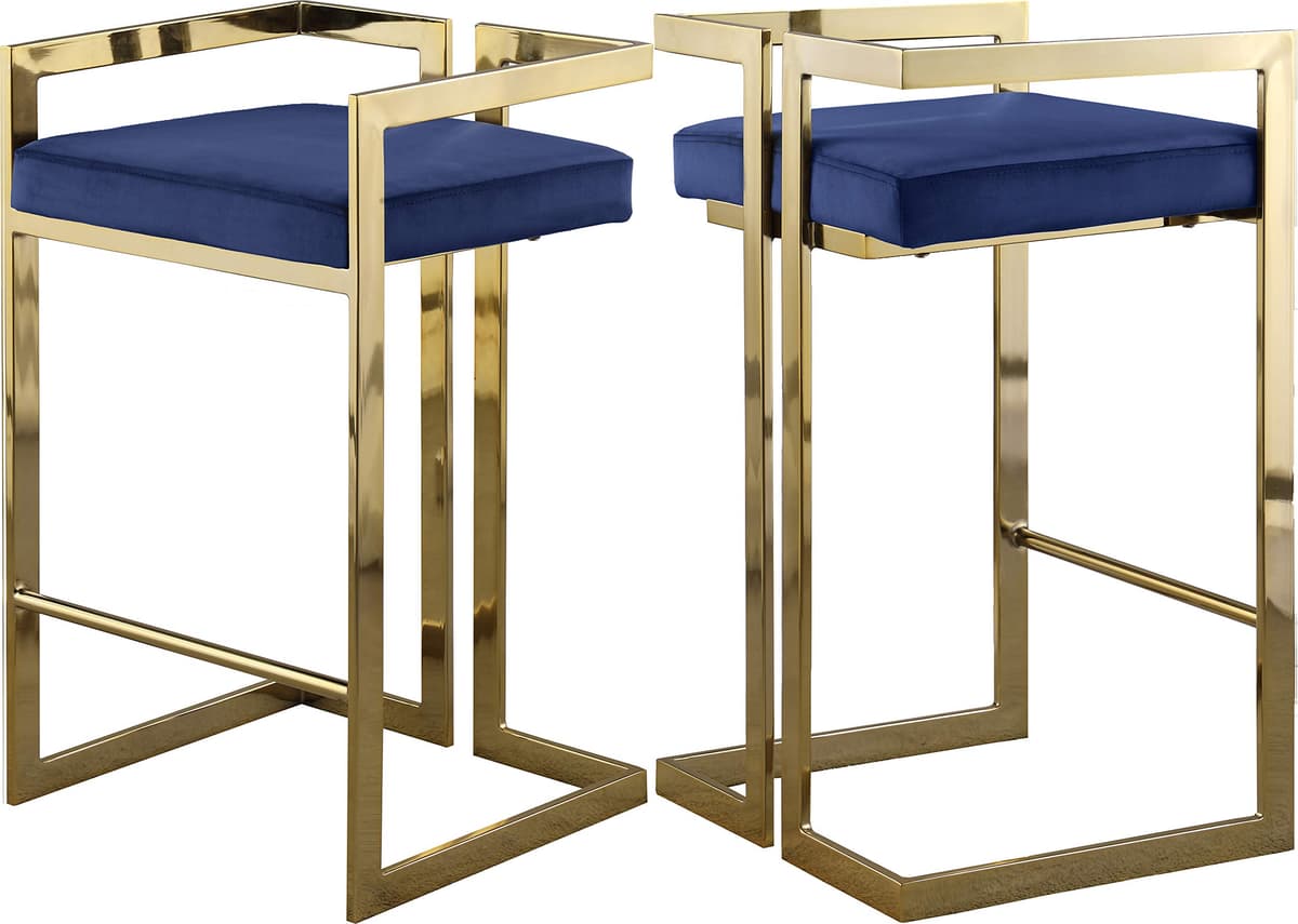 Meridian Furniture 912Navy-C Ezra Counter Stool Tapizado en Terciopelo Marino, Base de Acero Dorado, 19" x 17.5" x 31"