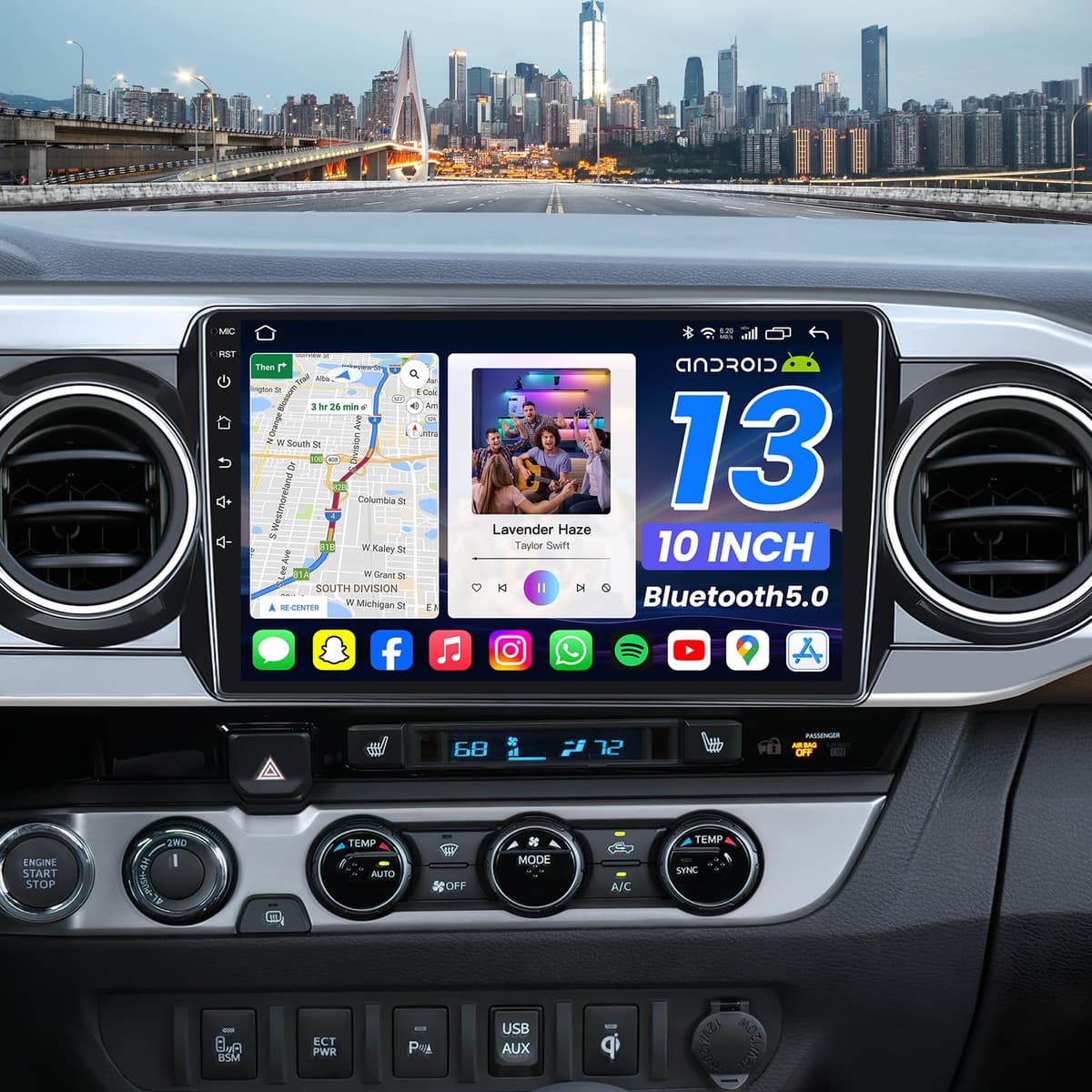 Fortdows [12 núcleos + 128 GB ROM] Radio para coche para Toyota Tacoma 2016-2021, unidad principal Android 13 de 10 pulgadas 1280 × 800 pantalla táctil, estéreo para auto con CarPlay inalámbrico y Android Auto Bluetooth GPS AM FM 4G LTE/5G WiFi