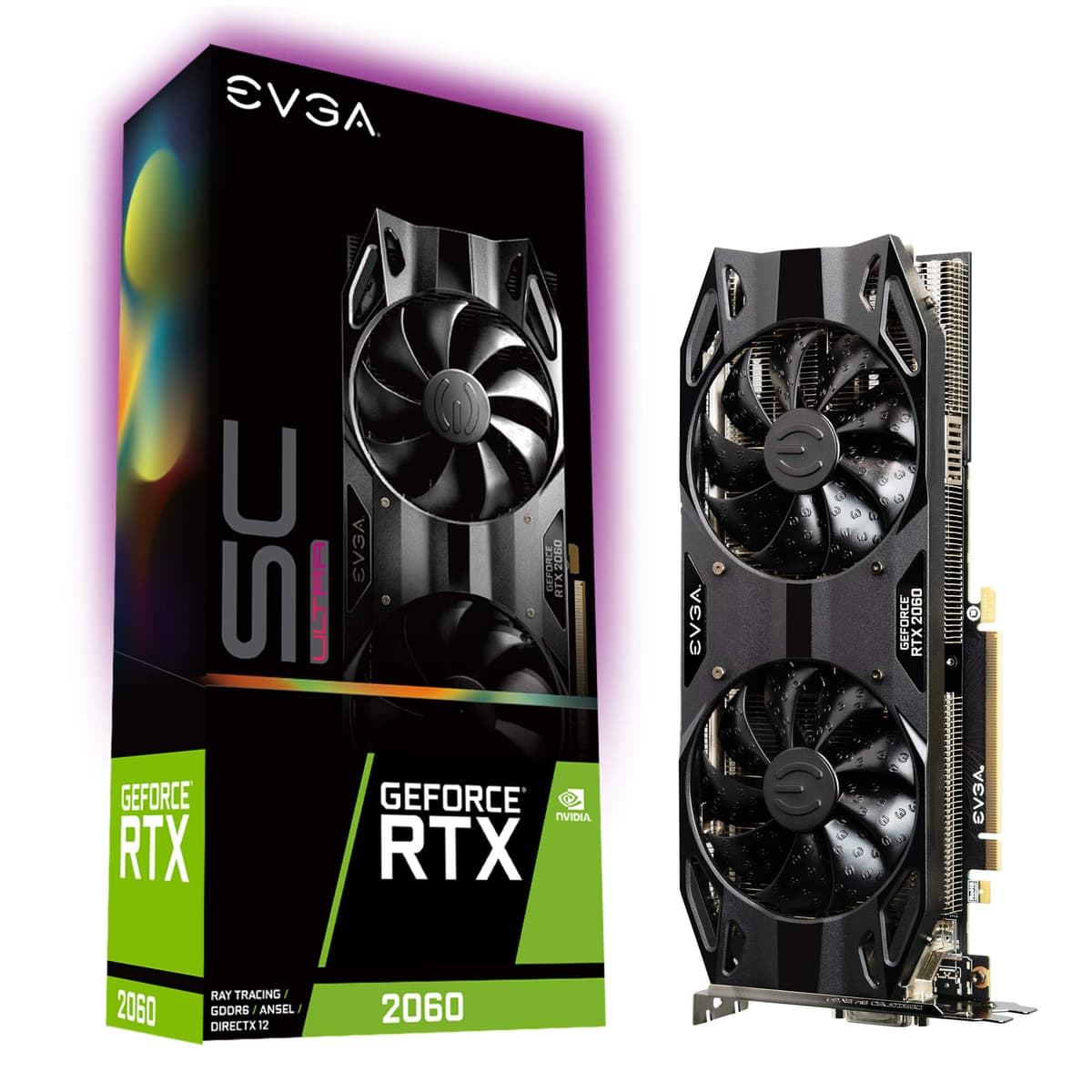 EVGA 06G-P4-2067-KR GeForce RTX 2060 SC Ultra Gaming, 6GB GDDR6, Ventiladores Dual HDB
