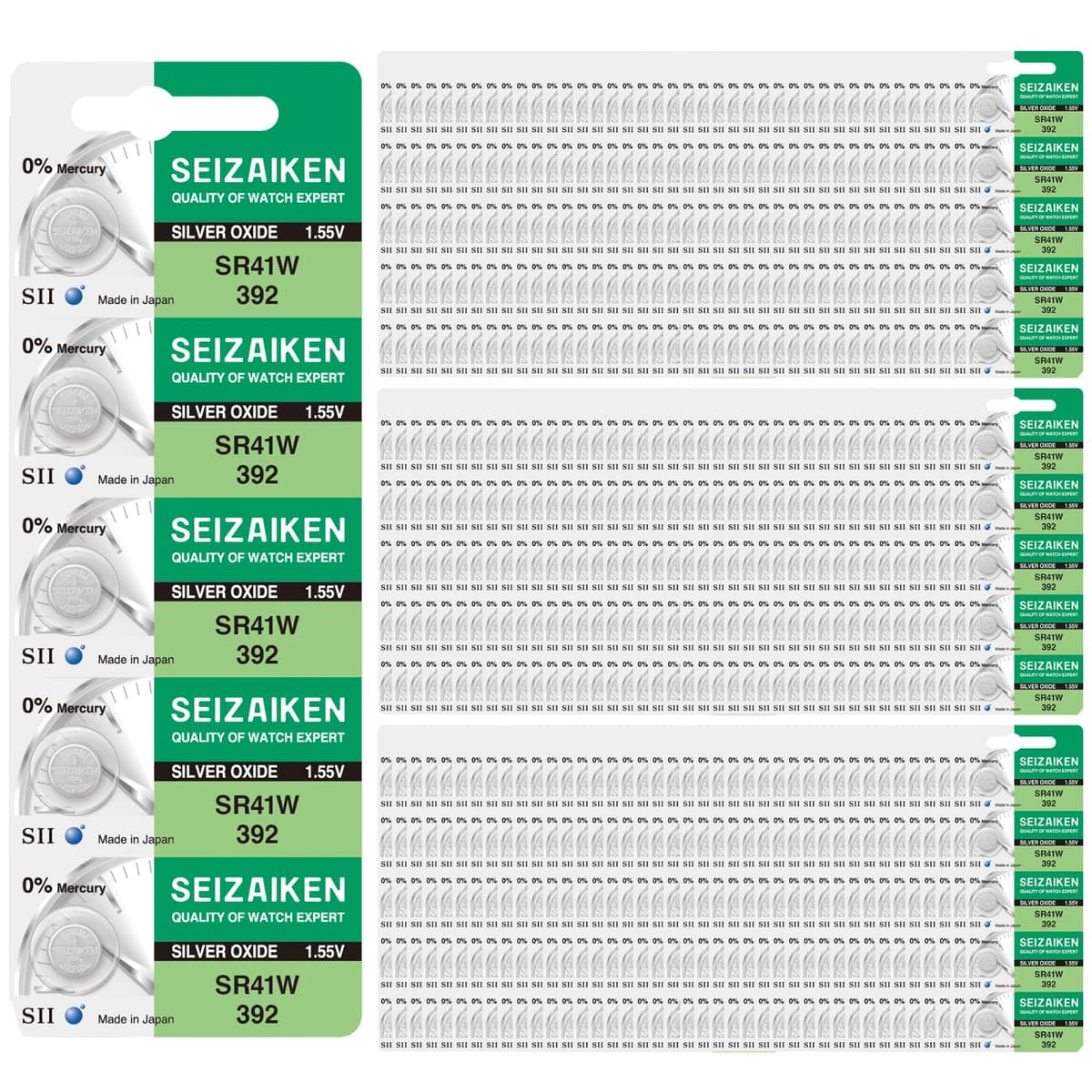 Seizaiken 392 SR41W 1.55V 0% Hg - Pila de óxido de plata para reloj - Pack 1000 (fabricado en Japón por Seiko)