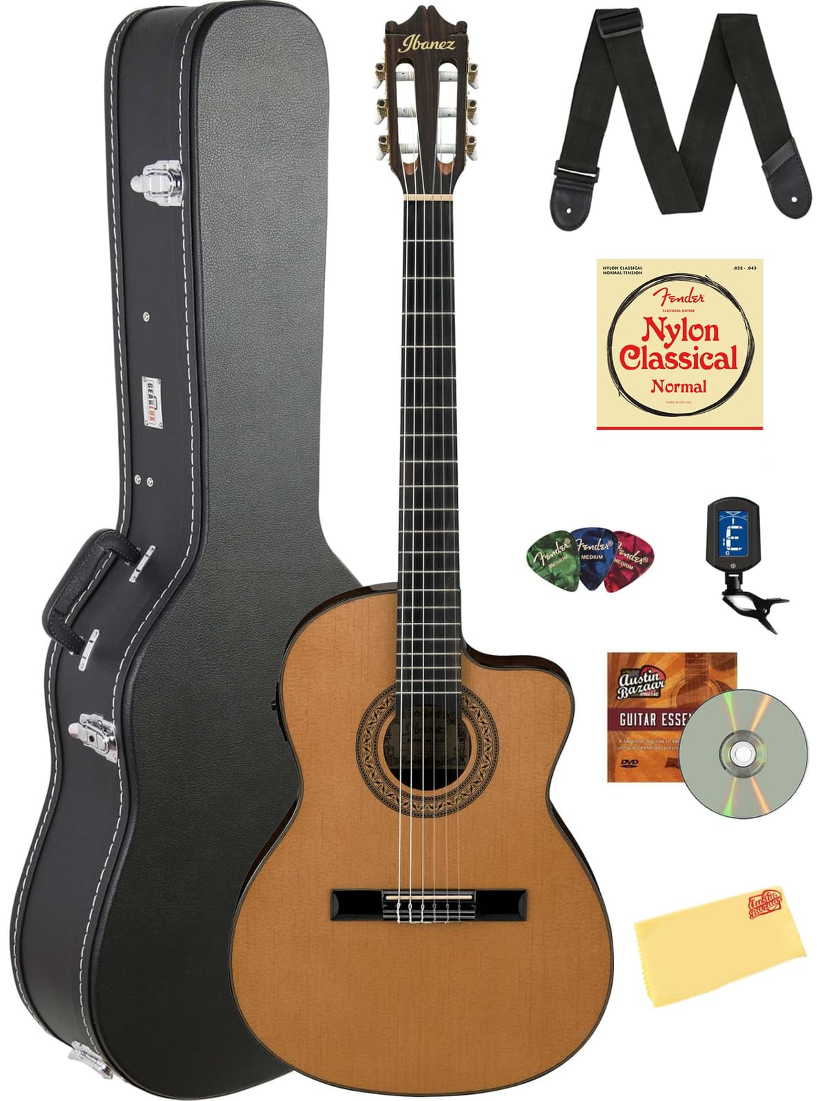 Ibanez GA5TCE Classical Acoustic-Electric Guitar Amber High Gloss Bundle con Case AUS-GA5TCE-COMBO-DLX