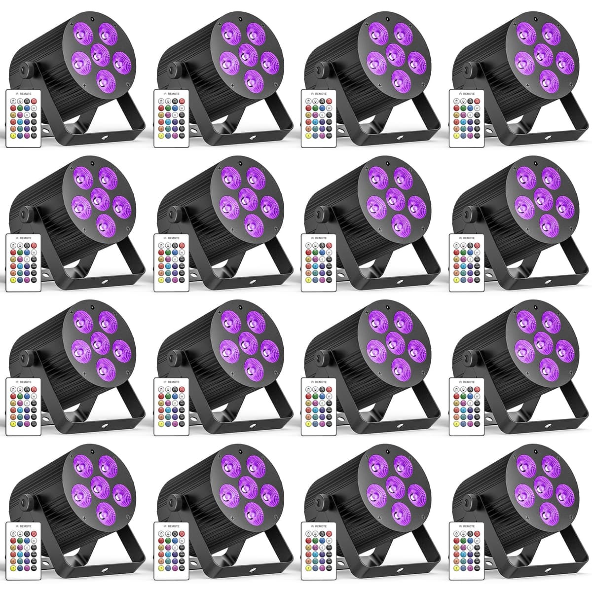 Sparklingtrack Luces PAR recargables 60W RGBWA+UV con batería 5500mAh, DMX, control remoto y sonido, pack 16 ZQ01634