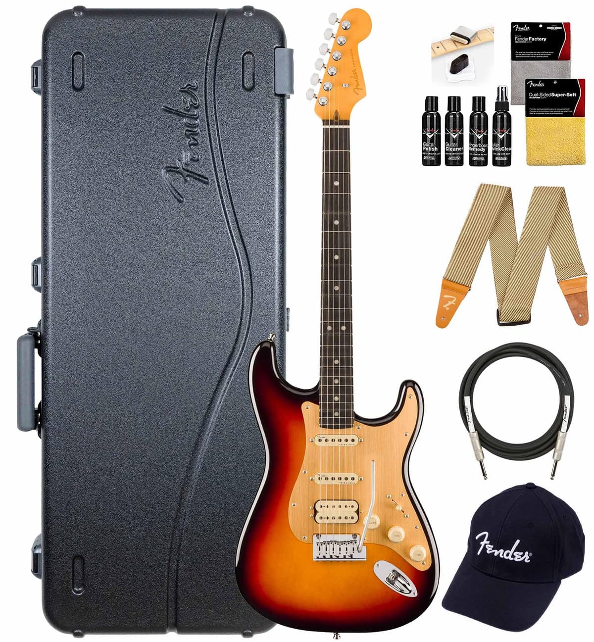 Fender American Ultra II Stratocaster HSS - Ultraburst Bundle con funda y accesorios AUS-0119151712-COMBO-STD
