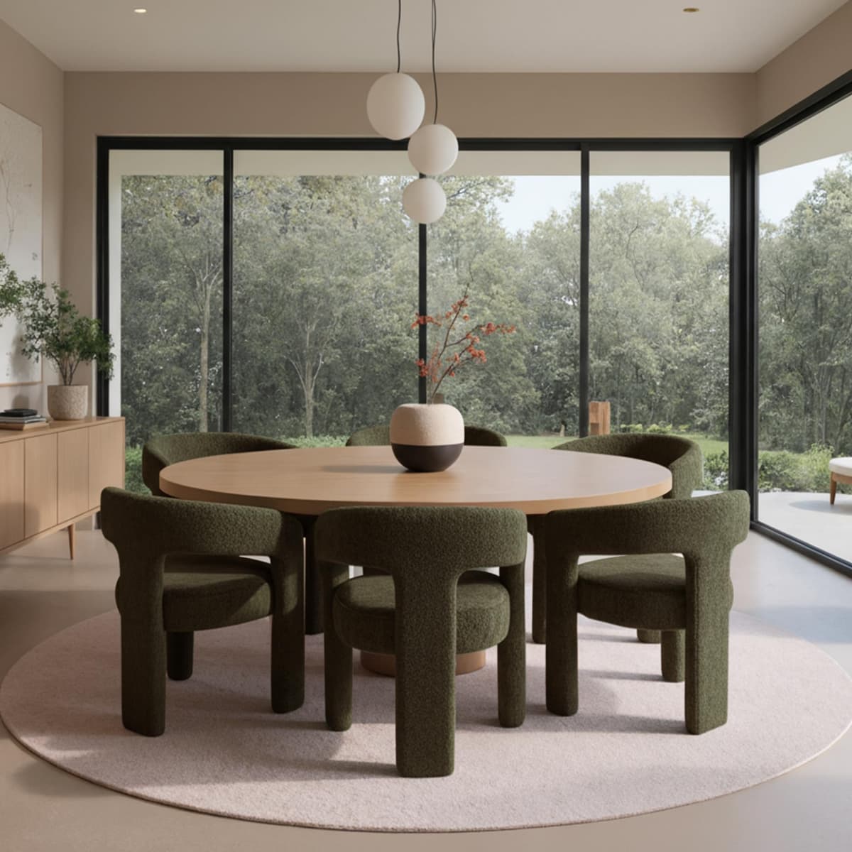 Hyfirm Silla Barrel Sherpa verde juego de 6 - Silla acolchada moderna con brazos para comedor y hogar 5101