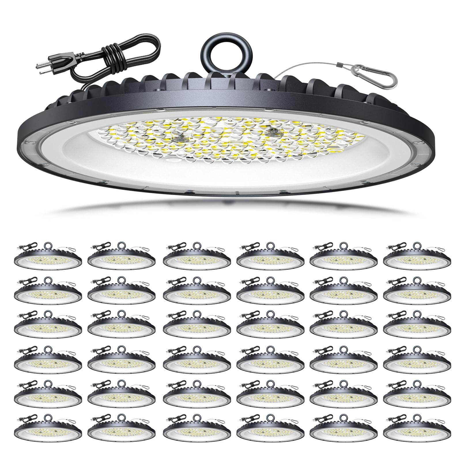 AIKVSXER 300W UFO LED High Bay 45000LM 6000K IP65 con cable y enchufe - Pack 36 ZR-UFOZX-300W-BK-36P