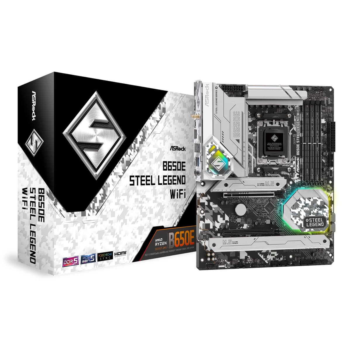ASRock B650E Steel Legend WiFi Compatible con CPU AMD Ryzen 7000 Series (Socket AM5) Placa Madre ATX B650E