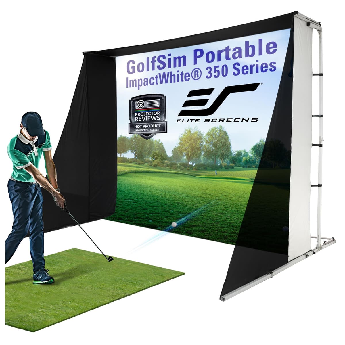 Elite Screens GolfSim Portable ImpactWhite 350 8'x10' Pantalla portátil de proyector para simulación de golf y multi-deporte GSP0810-IPW350-EP