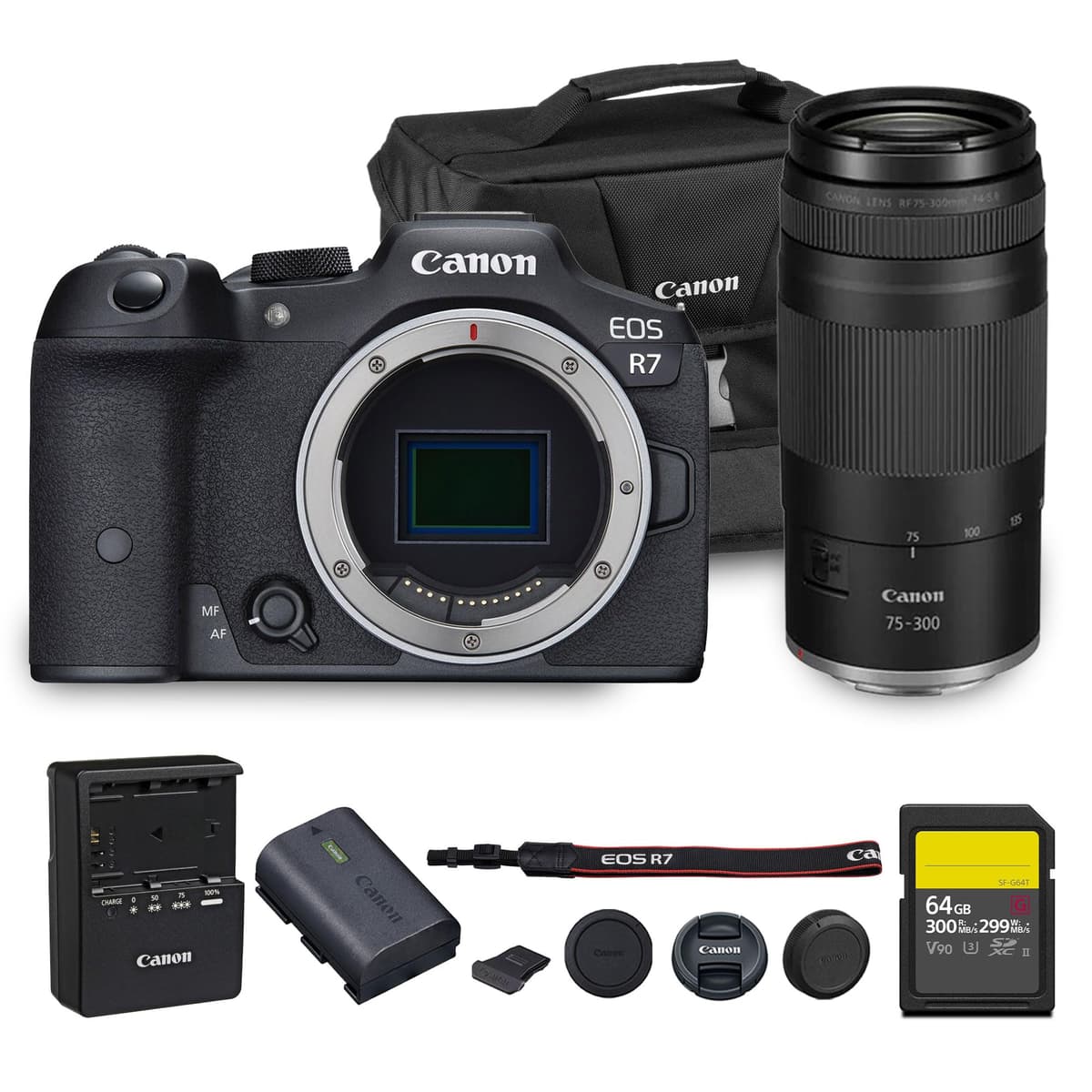 Canon EOS R7 Mirrorless Camera 32.5MP APS-C 4K60p + RF 75-300mm + 64GB + Bolso 5137C002_EDIPL_1