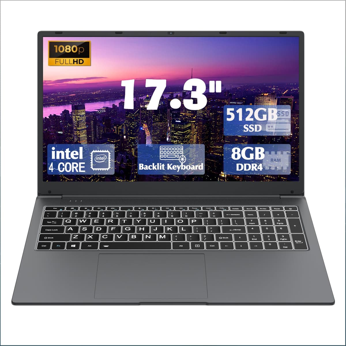 IJKKJI Laptop de 17 pulgadas con teclado retroiluminado, teclado de tamaño completo con fuente grande, Celeron N5095, 8 GB RAM, 512 GB SSD, Windows 11, USB Tipo-C, cámara web, Wi-Fi dual, Bluetooth 4.2, HDMI, USB 3.0 y ideal para estudiantes MTL