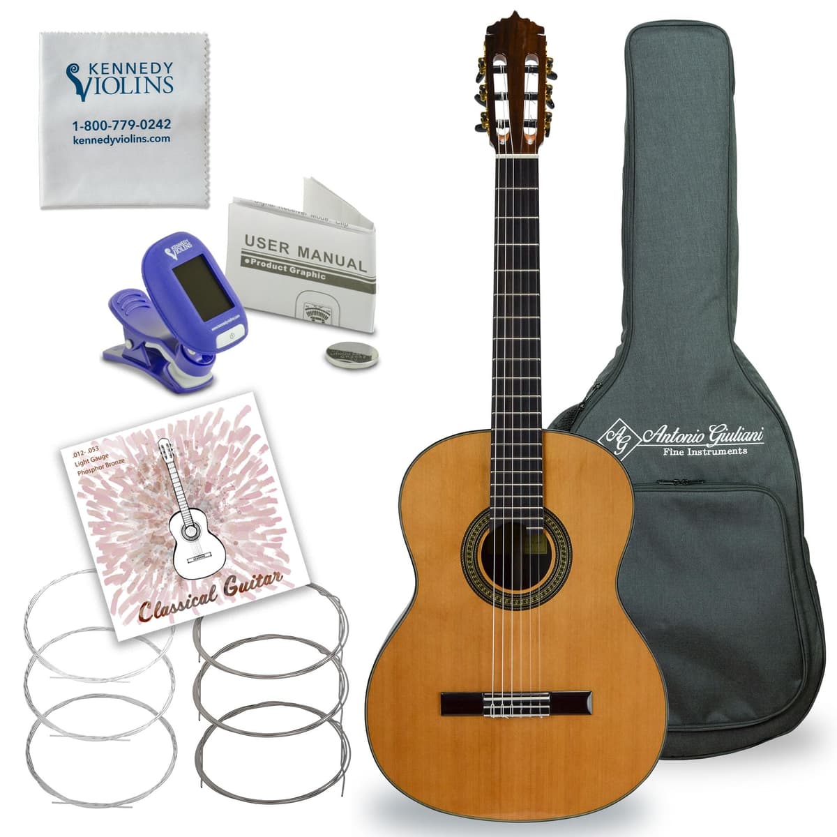 Antonio Giuliani Classical Rosewood Guitar Outfit (Clear) (CL-6) - Guitarra acústica con estuche y accesorios By Kennedy Violins JH-1118-330