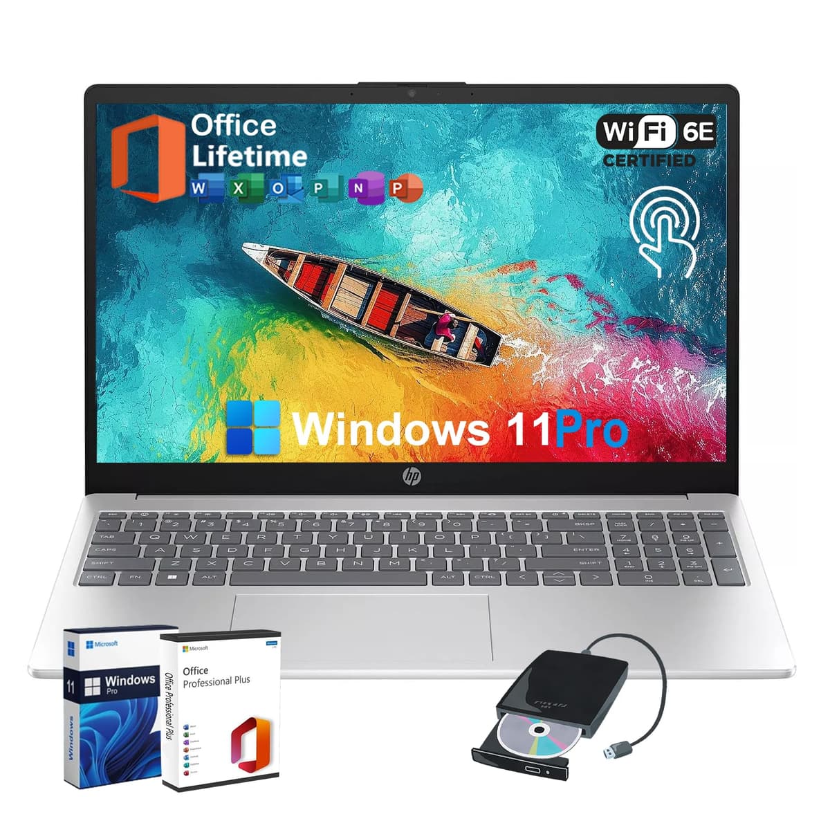 HP Laptop empresarial de 15.6 pulgadas - con Microsoft Office de por vida y unidad CD/DVD gratis - Pantalla táctil HD de 15.6" - Intel i3 1215U - Wi-Fi 6E - Windows 11 Pro (32 GB RAM | 1 TB SSD)