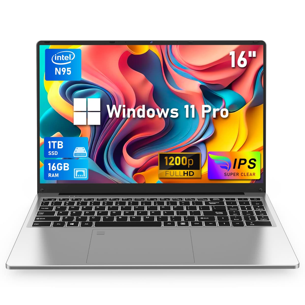NIAKUN Laptop, Portátil para Juegos 2026, PC Portátil 16", Win 11 Pro, 16GB RAM 1TB SSD, Procesador N95 (hasta 3.4 GHz), Teclado Retroiluminado, para Negocios y Estudiantes NY-02
