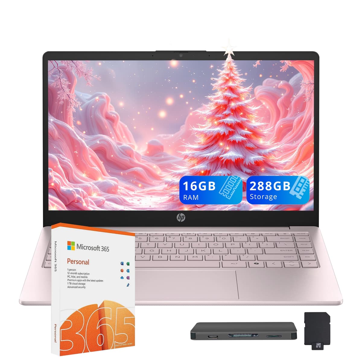 Laptop HP insignia 14" HD para Estudiantes y Negocios, CPU Intel N150 (Mejor que i3-1115G4), 16GB RAM, 288GB Almacenamiento (128GB UFS + 160GB Docking Set), Con 1 Año Office 365 y AI-Copilot, Webcam, Bluetooth, Windows 11 S, Rosa HP Stream