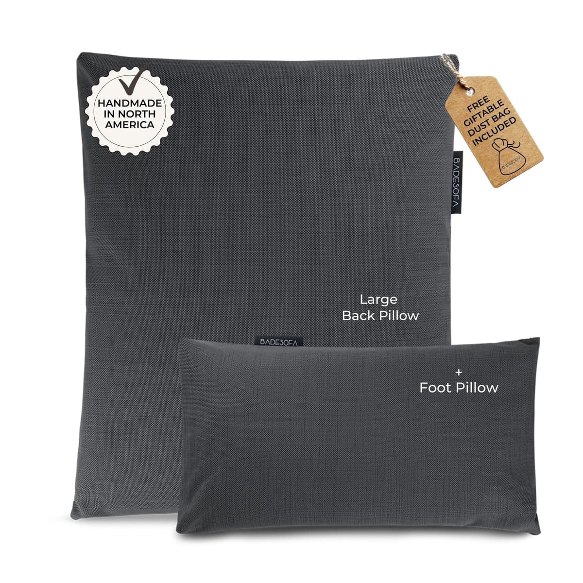 Set de almohadas de baño de lujo BADESOFA 2 piezas - almohada grande de respaldo y almohada para pies, carbón SOFALFAT