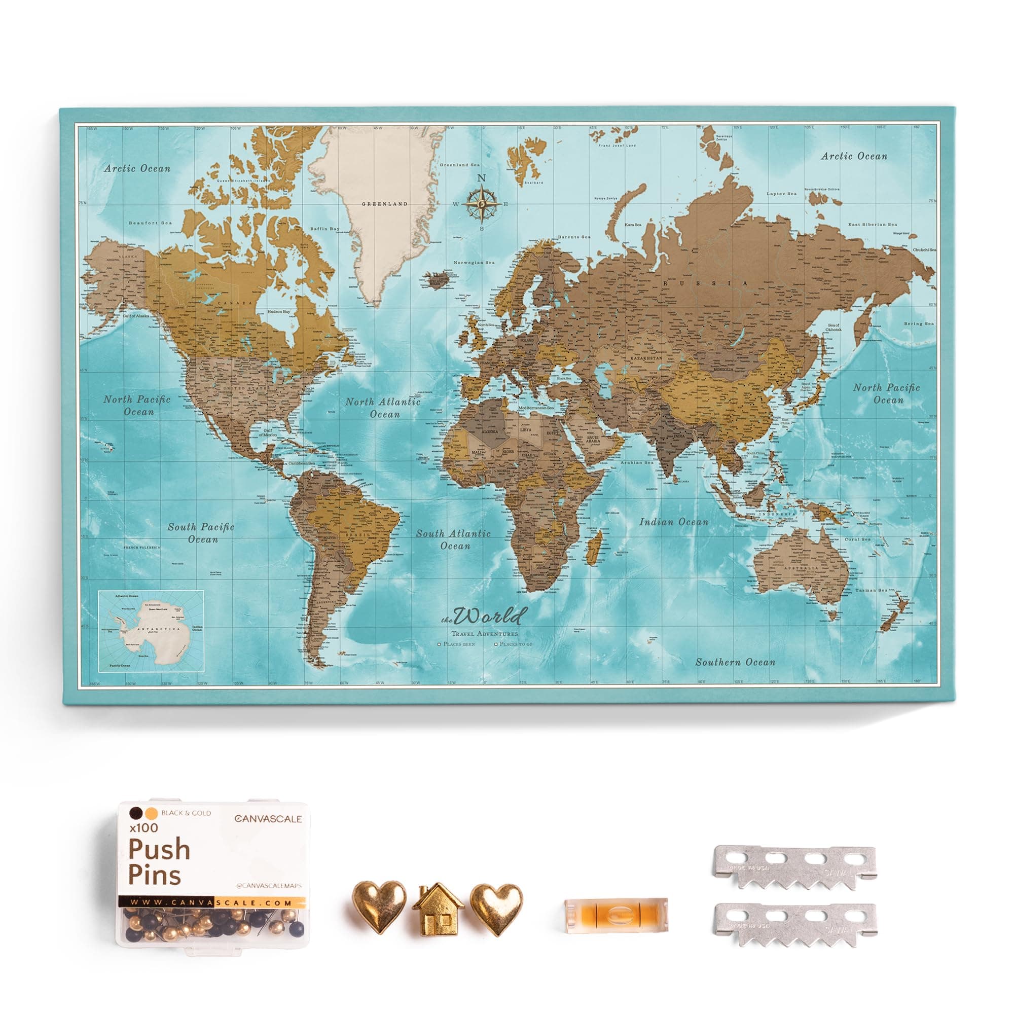 CANVASCALE Canvas World Map with Cork Pin Board (150x100 cm, Pattern 10) world_map_new_150x100_10