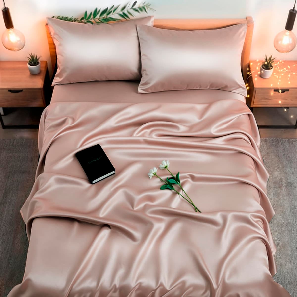 Colorado Home Co Sábana de seda Mulberry 100% California King LuxSilk - 4 piezas [Nude Champagne]