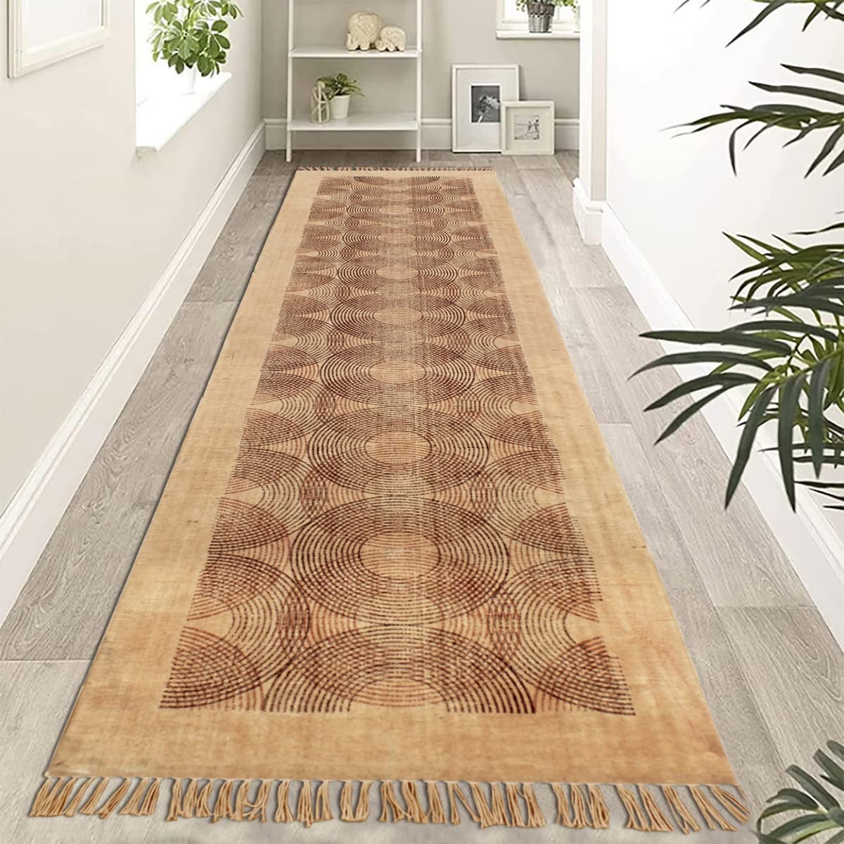 Alfombra Kilim CASAVANI 12' Cuadrada de Algodón con Diseño Oriental (Marrón) HP-105-12x12-Feet-Square