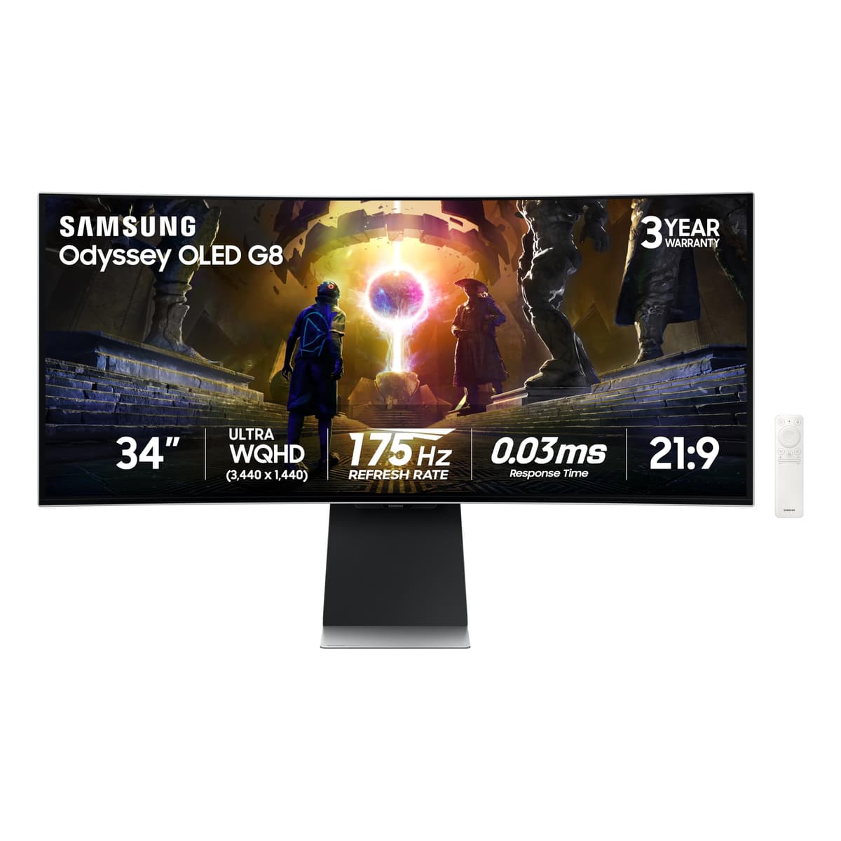 Samsung 34" Odyssey OLED G8 (G85SD) Ultra-WQHD QD-OLED Curvo Gaming Monitor 175Hz, 0.03ms LS34DG856SNXZA