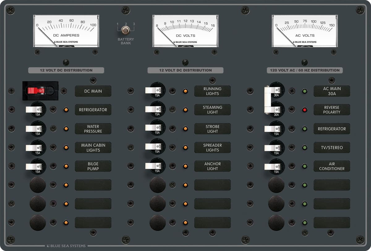 Blue Sea Systems Panel AC principal + 6 / DC principal + 15 posiciones 8084