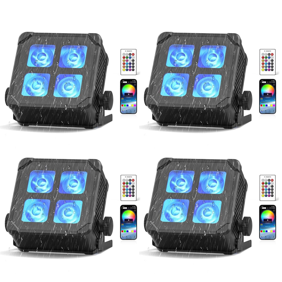 ZEMOJ Pack 4 uplights inalámbricos recargables 4LED IP65 para eventos y escenarios ZQ01247