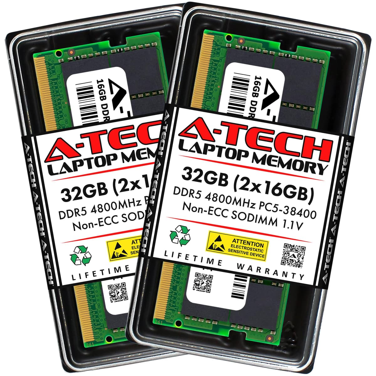 A-Tech Kit de 32GB (2x16GB) DDR5 4800MHz PC5-38400 CL40 SODIMM 1.1V No-ECC Sin búfer Módulos de memoria RAM SO-DIMM de 262 pines para laptop AT16G2D5S4800NA0N11V