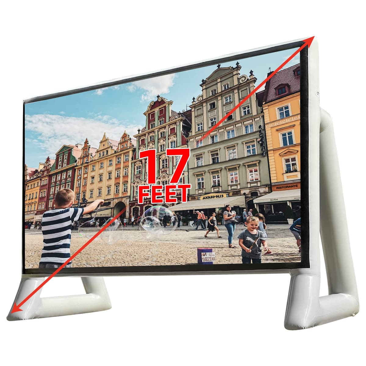 HHP 17Ft Pantalla de proyector hermética hecha de PVC, inflable, impermeable, pantalla de cine inflable sin soplador sin ruido - Soporta proyección frontal y trasera - para interiores, exteriores, piscina, jardín y fiestas en el patio trasero