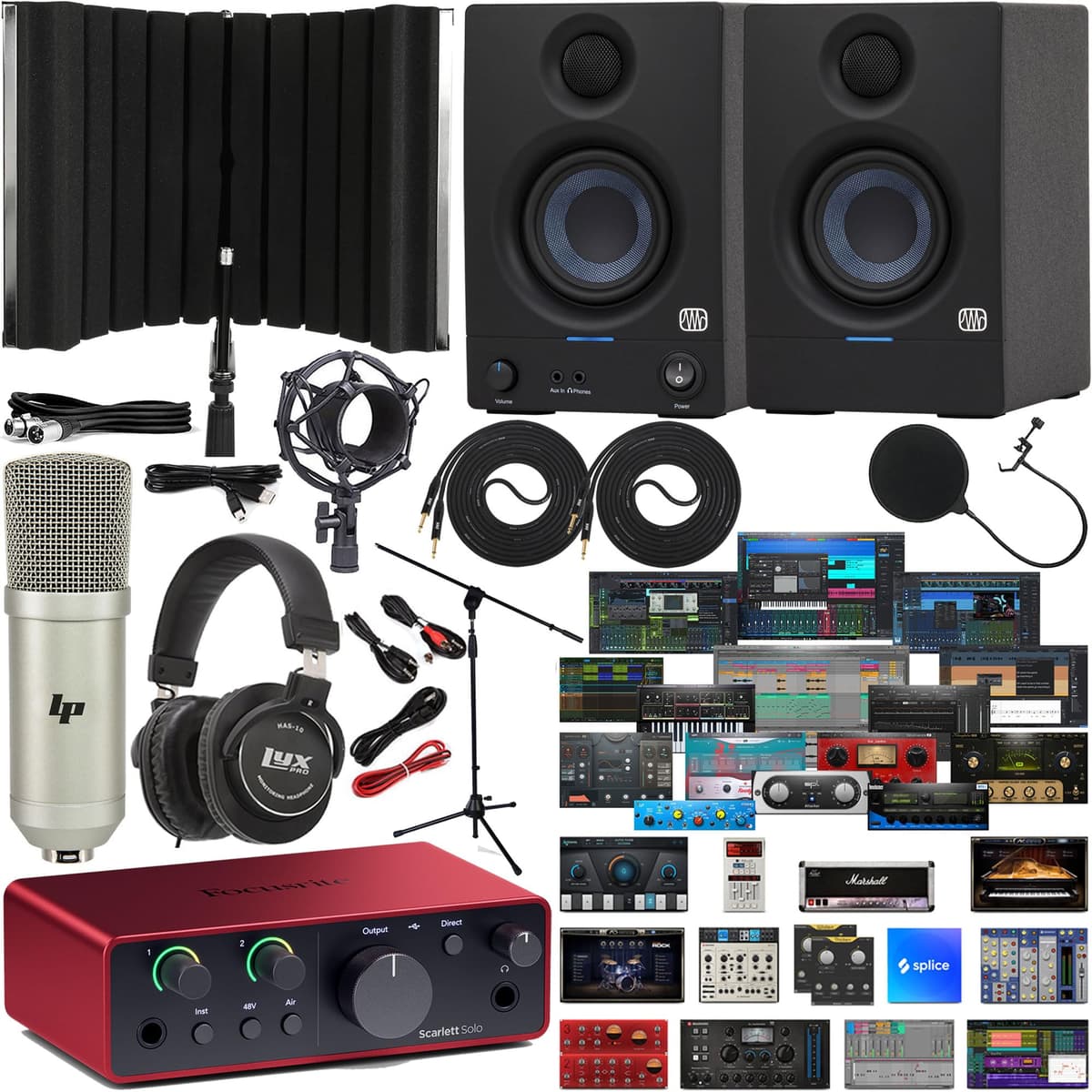 Focusrite Scarlett Solo 4th Gen Bundle con PreSonus Eris E3.5 y accesorios
