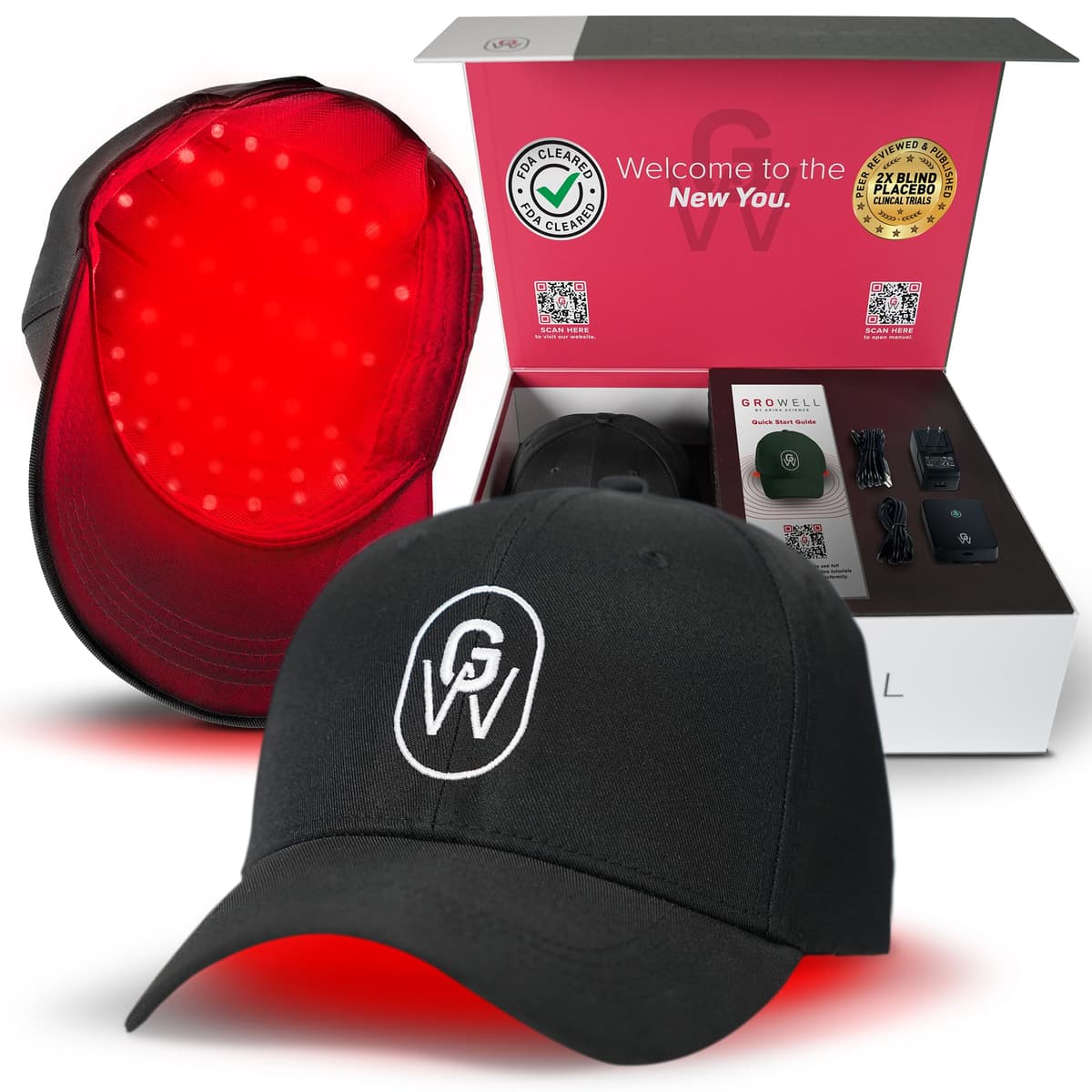 GroWell gorra de terapia con luz roja para crecimiento capilar, FDA Cleared - Negro GW10041-FBA