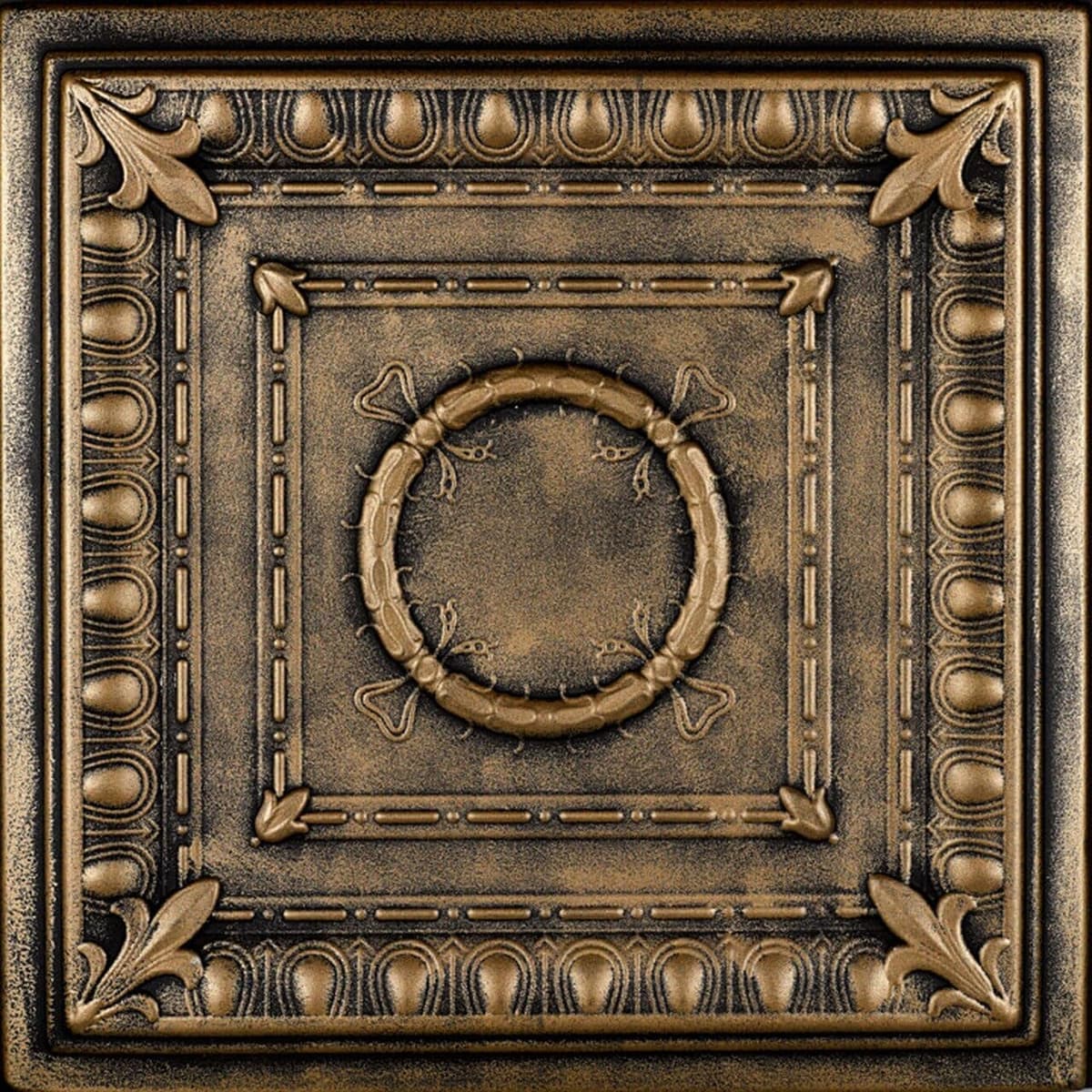 À LA MAISON CEILINGS R47 Romanesque Wreath Foam Glue-up Ceiling Tile, Pack de 144, Antique Brass R47ab-144