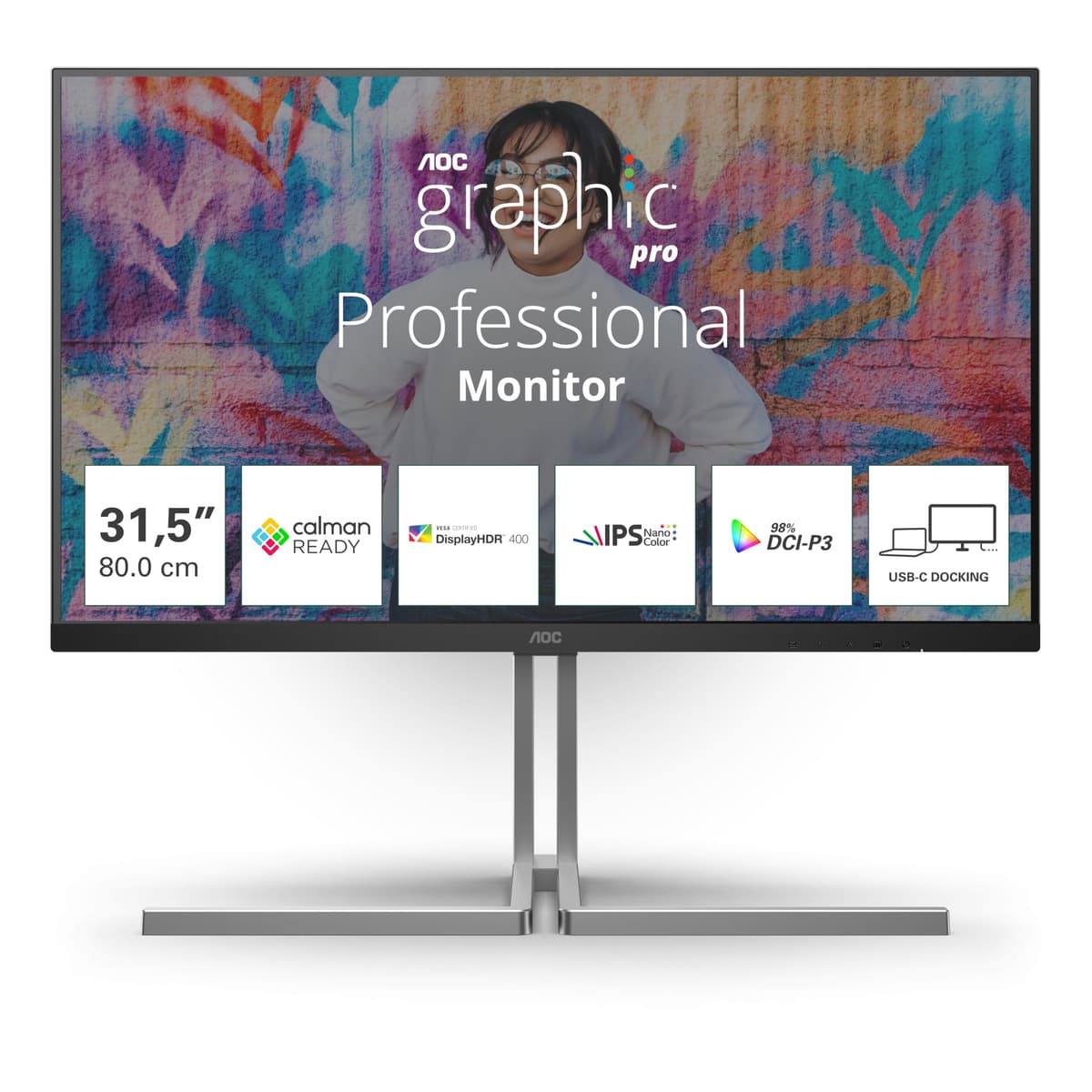 AOC U32U3CV Monitor 32" UHD 4K Calman Ready Nano IPS DisplayHDR400 USB-C 96W