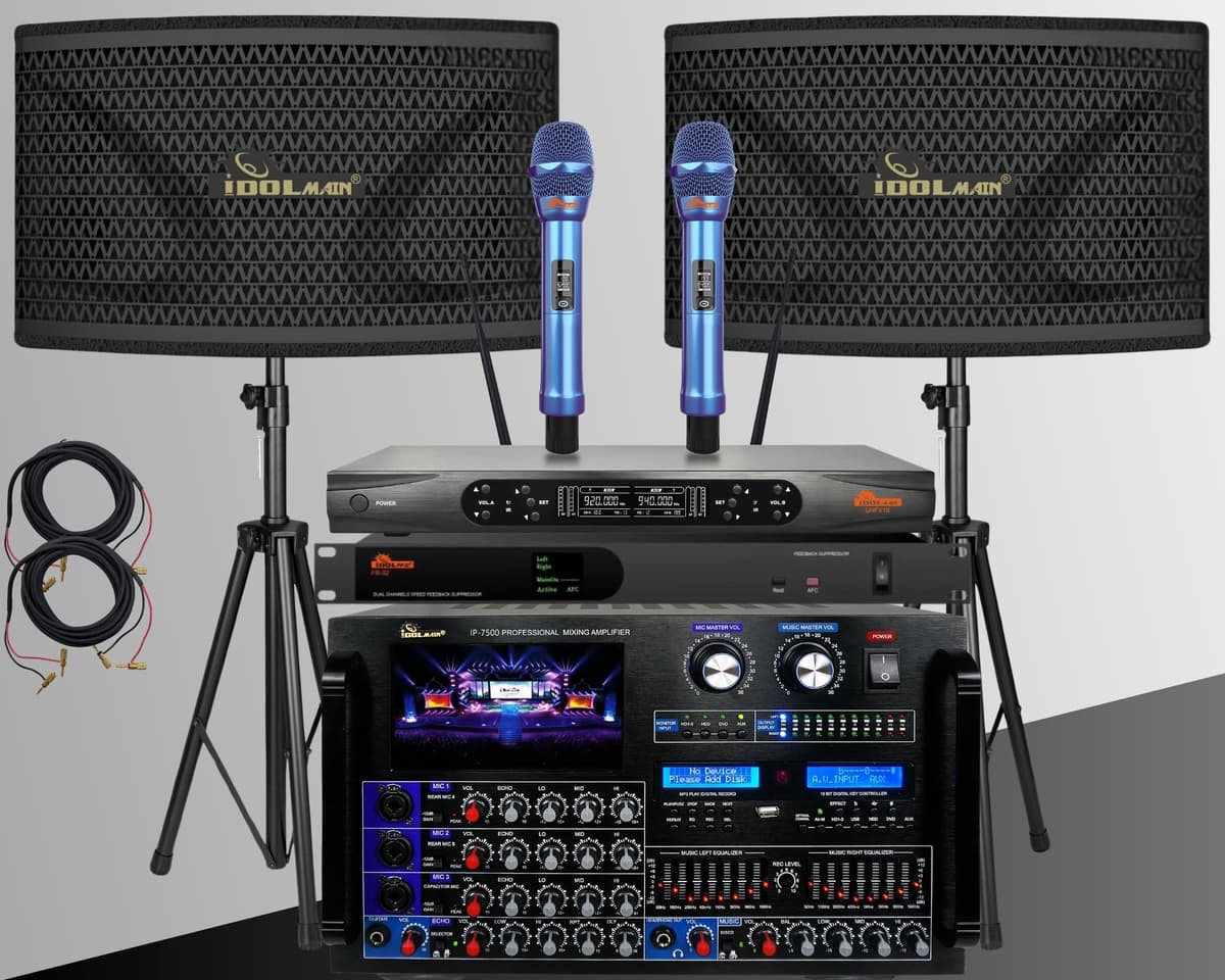 IDOLPRO Home Karaoke System 8000W Amplificador mezclador con Bluetooth, 2 micrófonos inalámbricos UHF y 12" parlantes IPS20