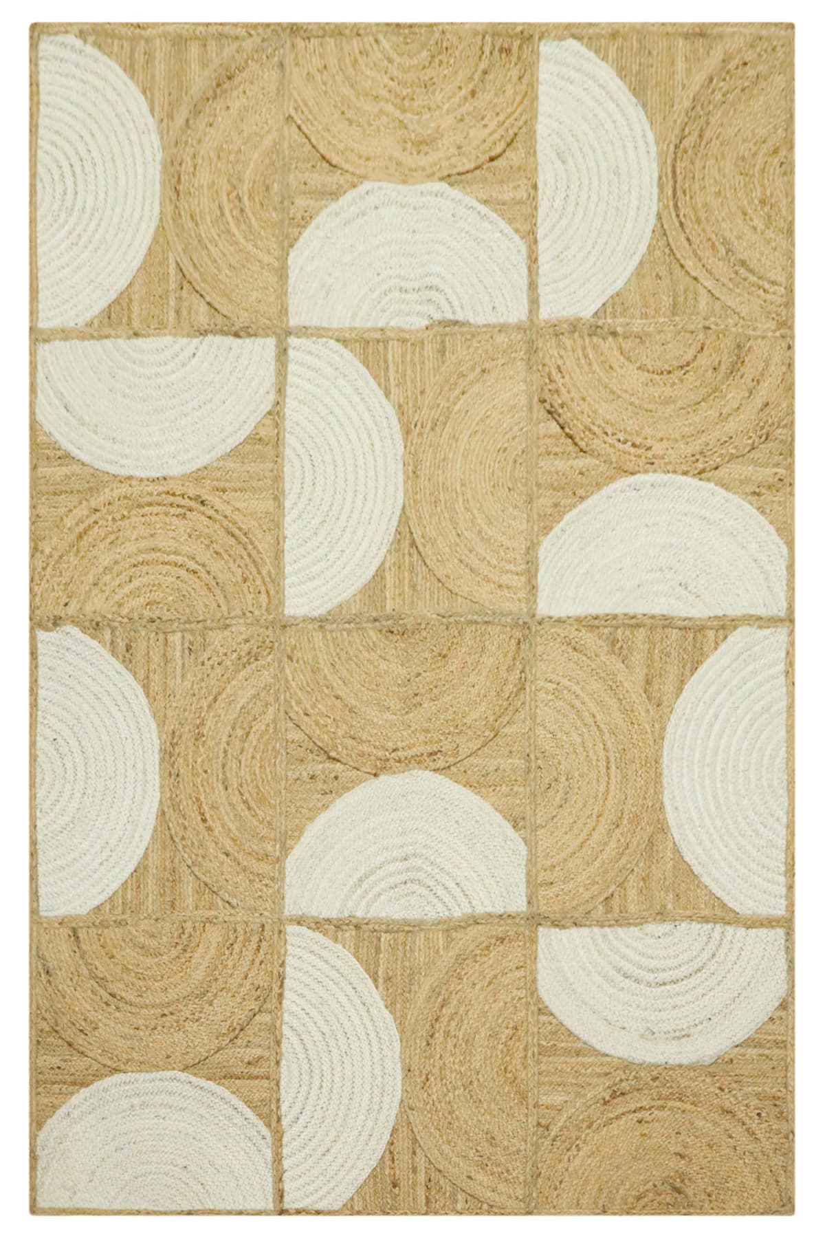 CASAVANI Alfombra kilim trenzada 9x15 de yute beige y blanco NR-183-9x15-Feet