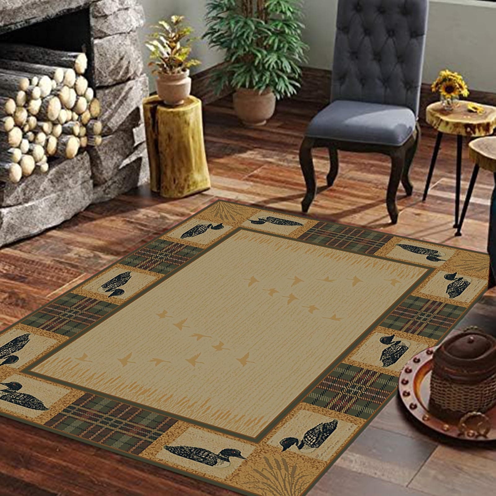 Mothy Champion Rugs Rustic Lodge Duck 9x12ft - alfombra estilo cabaña con pato