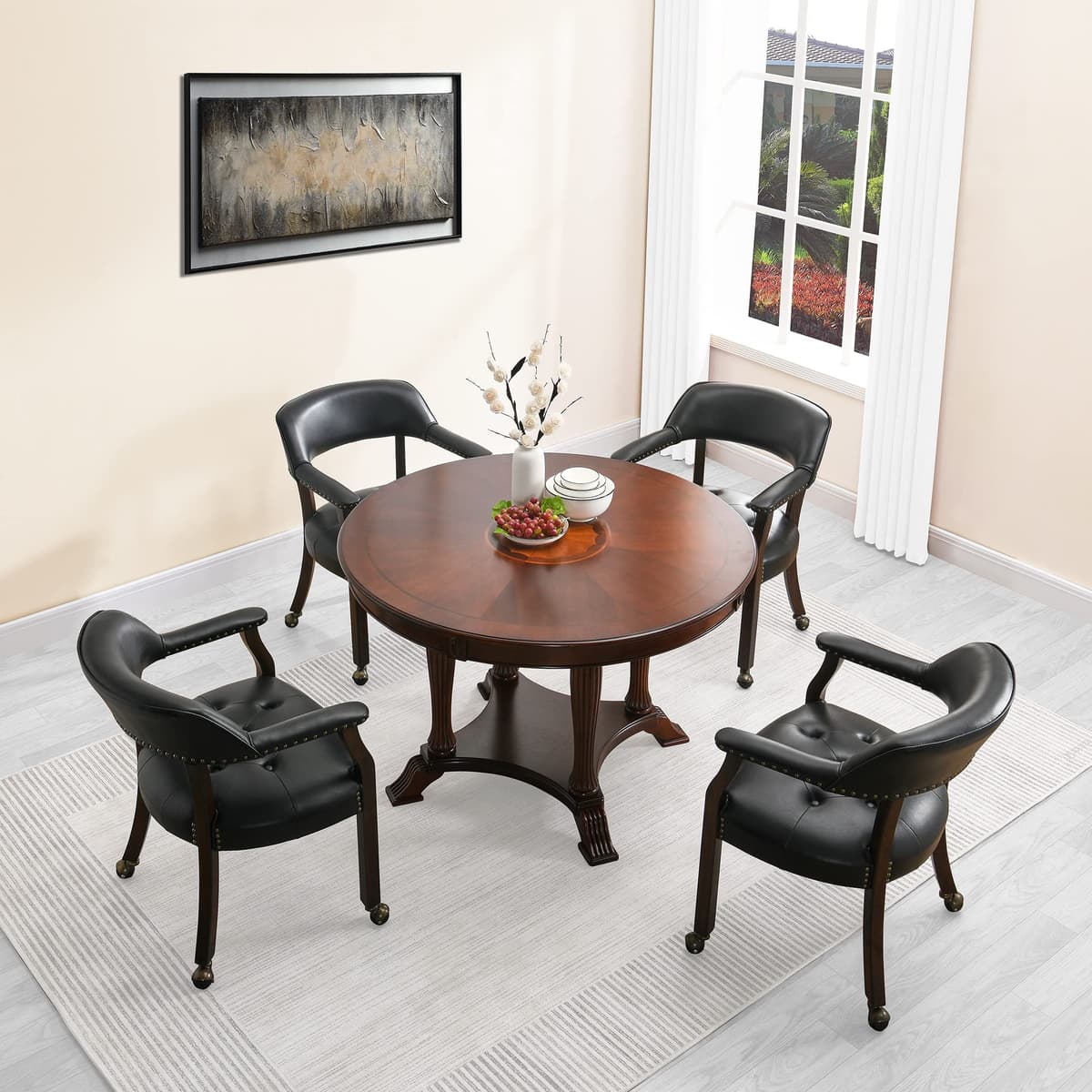 MODERION Dining Chairs with Wheels and Arm Set of 4, Caster Boss Captain's Chairs SY-318-BK