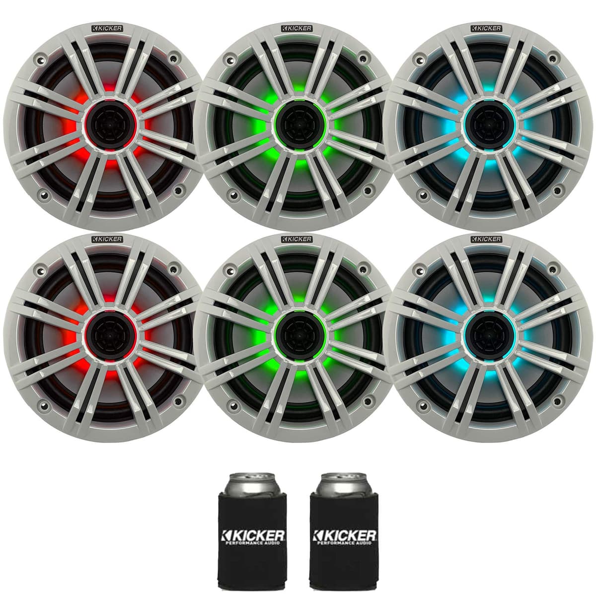 KICKER Parlantes marinos LED blancos de 6.5" (cantidad 6) 3 pares de parlantes reemplazo OEM 6KM654L-WG-KoozieKicker