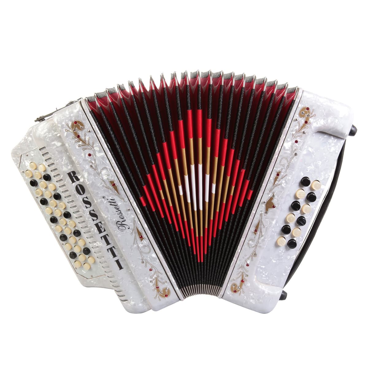 Acordeón Diatónico Rossetti 34 Teclas 12 Bajos 3 Switches GCF White ROS3412-GCF-WT