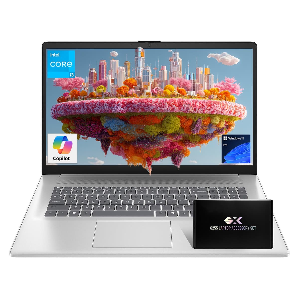 HP 2026 Laptop de 17.3", Intel i3-N305 de 8 núcleos, 16 GB RAM, 512 GB SSD, pantalla FHD, Windows 11 Pro, teclado numérico, Wi-Fi 6 y Bluetooth, cámara web, hasta 9.5 h de batería, para estudiantes y negocios, con accesorios HP 2025 17.3 Laptop